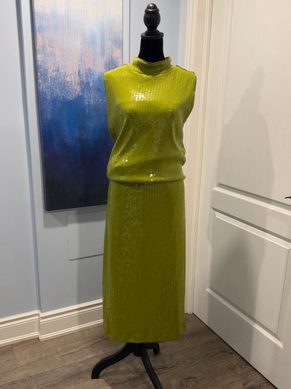 Addition Elle Chartreuse Sequin Midi Skirt + Top Set